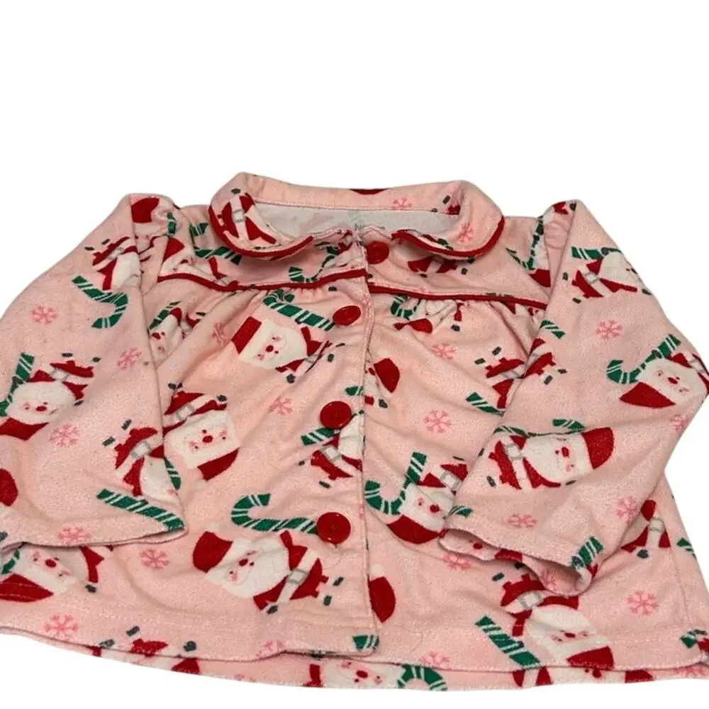 Carters pink sz 18 m Christmas pajama set Santa Claus and candy canes w/red trim